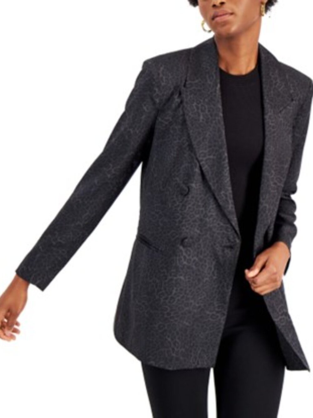 INC satin fabric leopard print double-breasted blazer longline fit, Sz XL